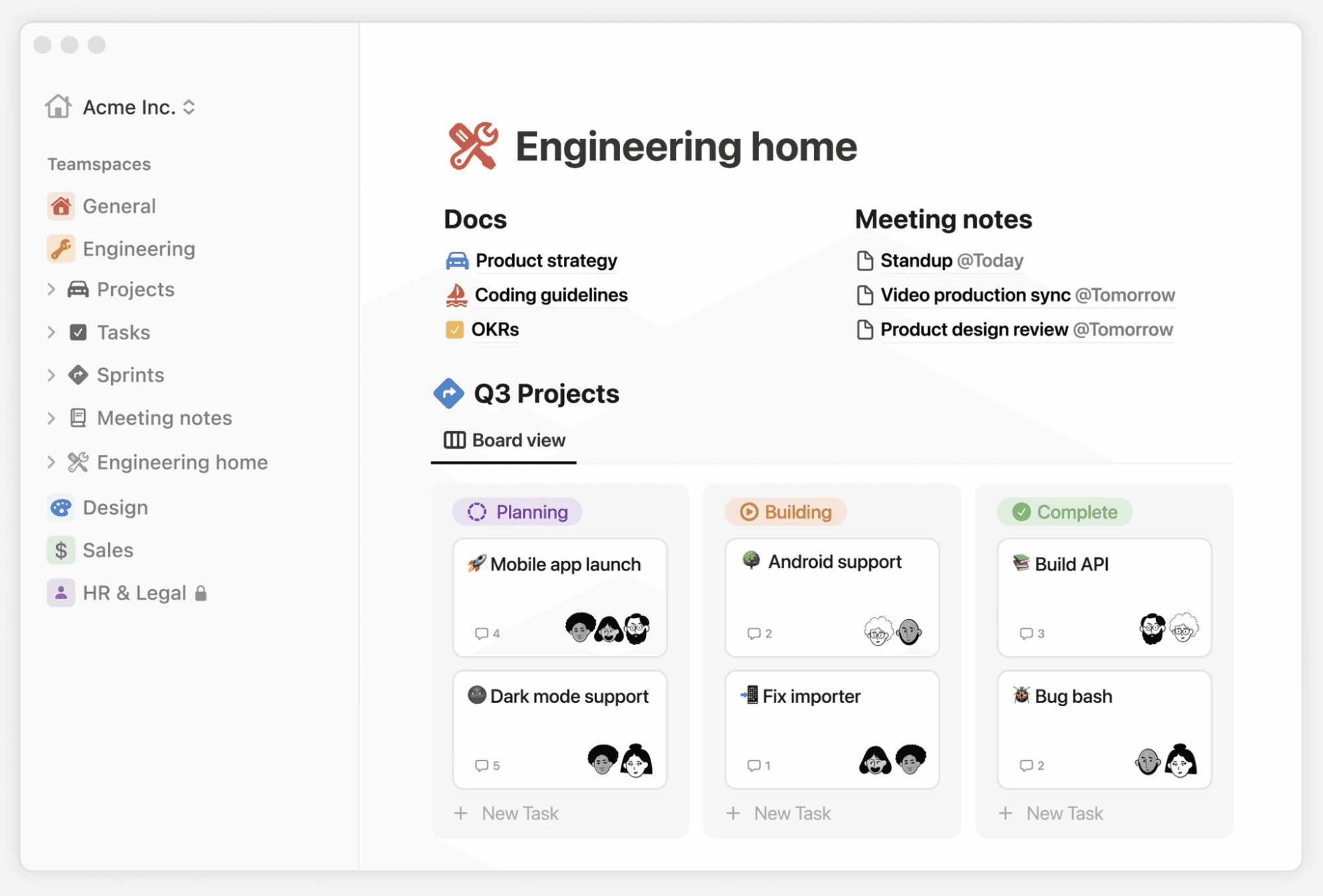 Connected workspace in Notion