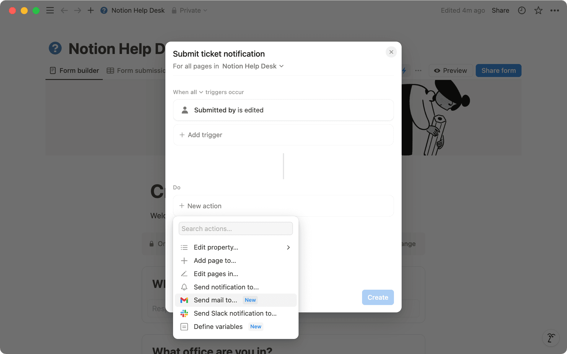 Choisissez entre Slack et Gmail dans la section d’actions de votre automatisation pour envoyer des notifications personnalisées.