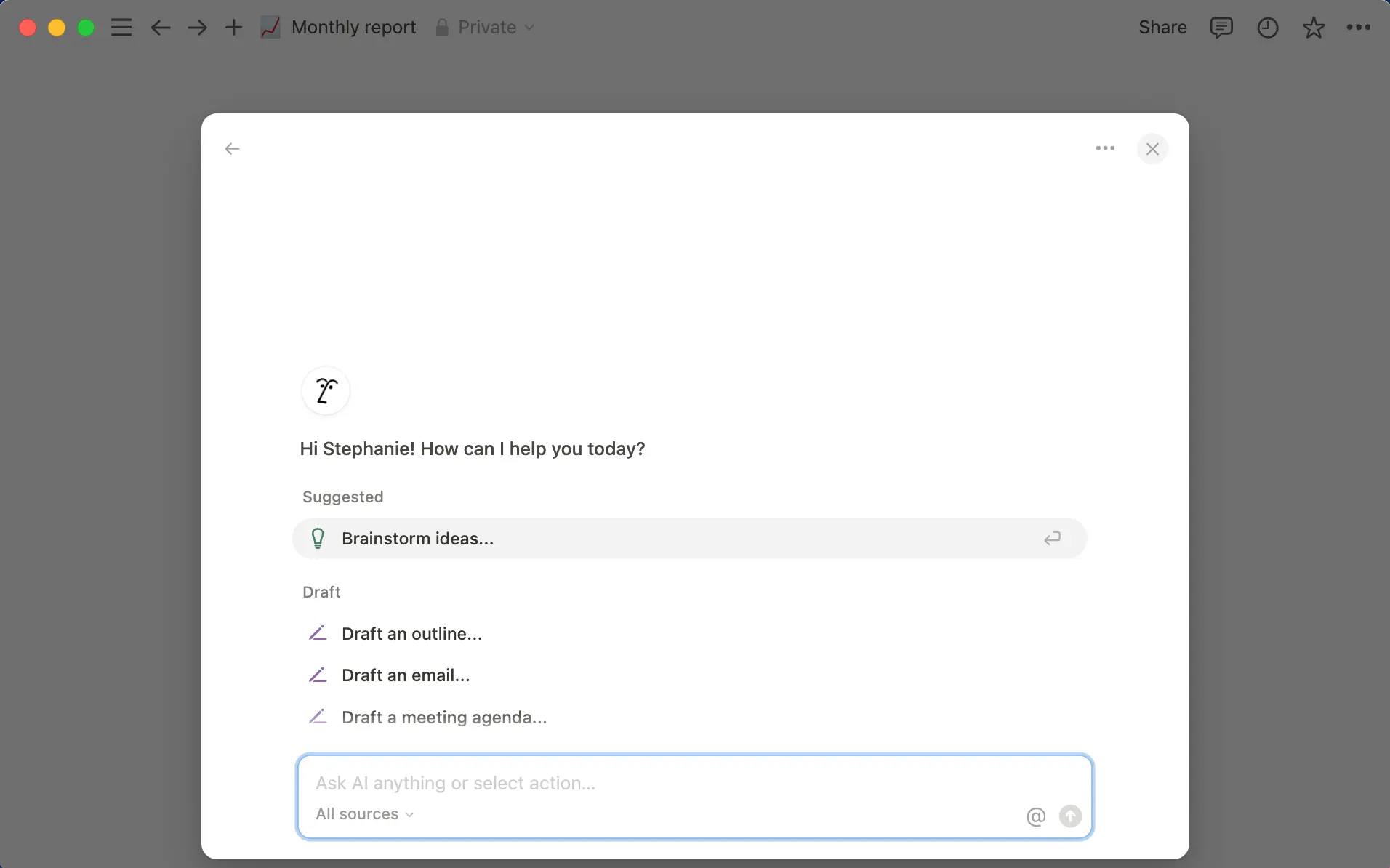 เปิด Notion AI ทันทีด้วยแป้นพิมพ์ลัด: Shift+Cmd+J (Mac) หรือ Shift+Ctrl+J (Windows)