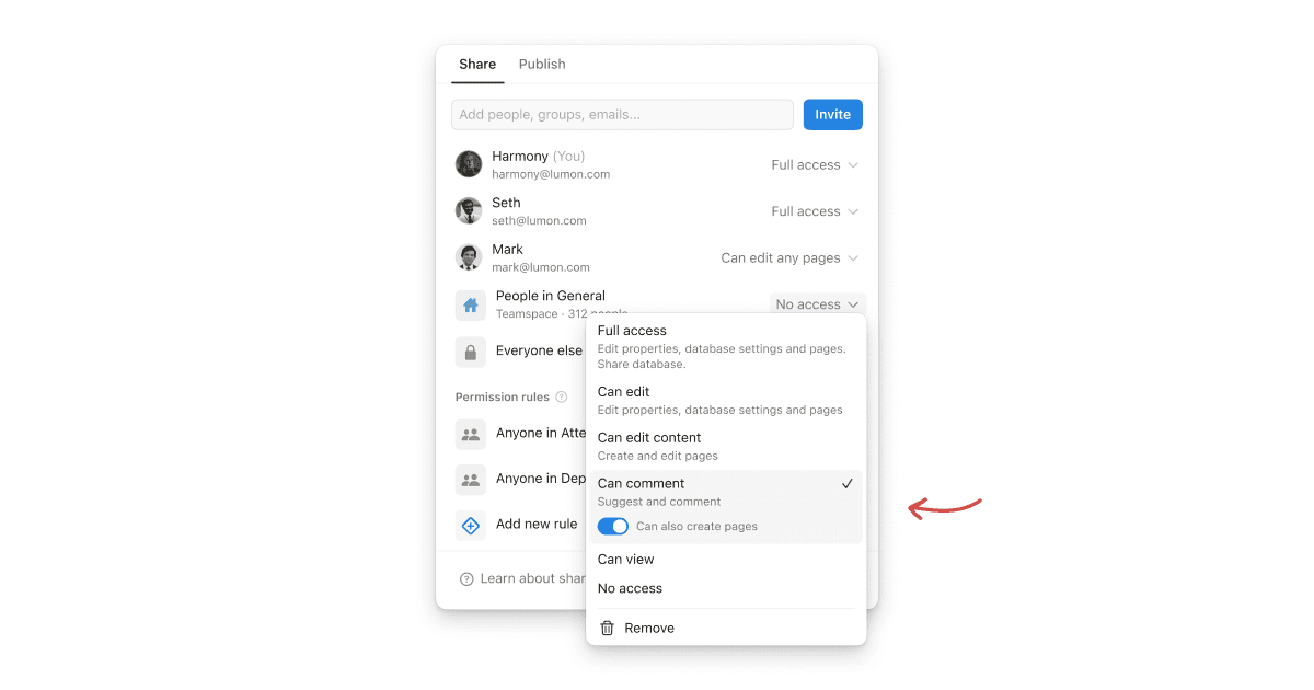 สิทธิฐานข้อมูล "สามารถสร้างหน้า" ใหม่