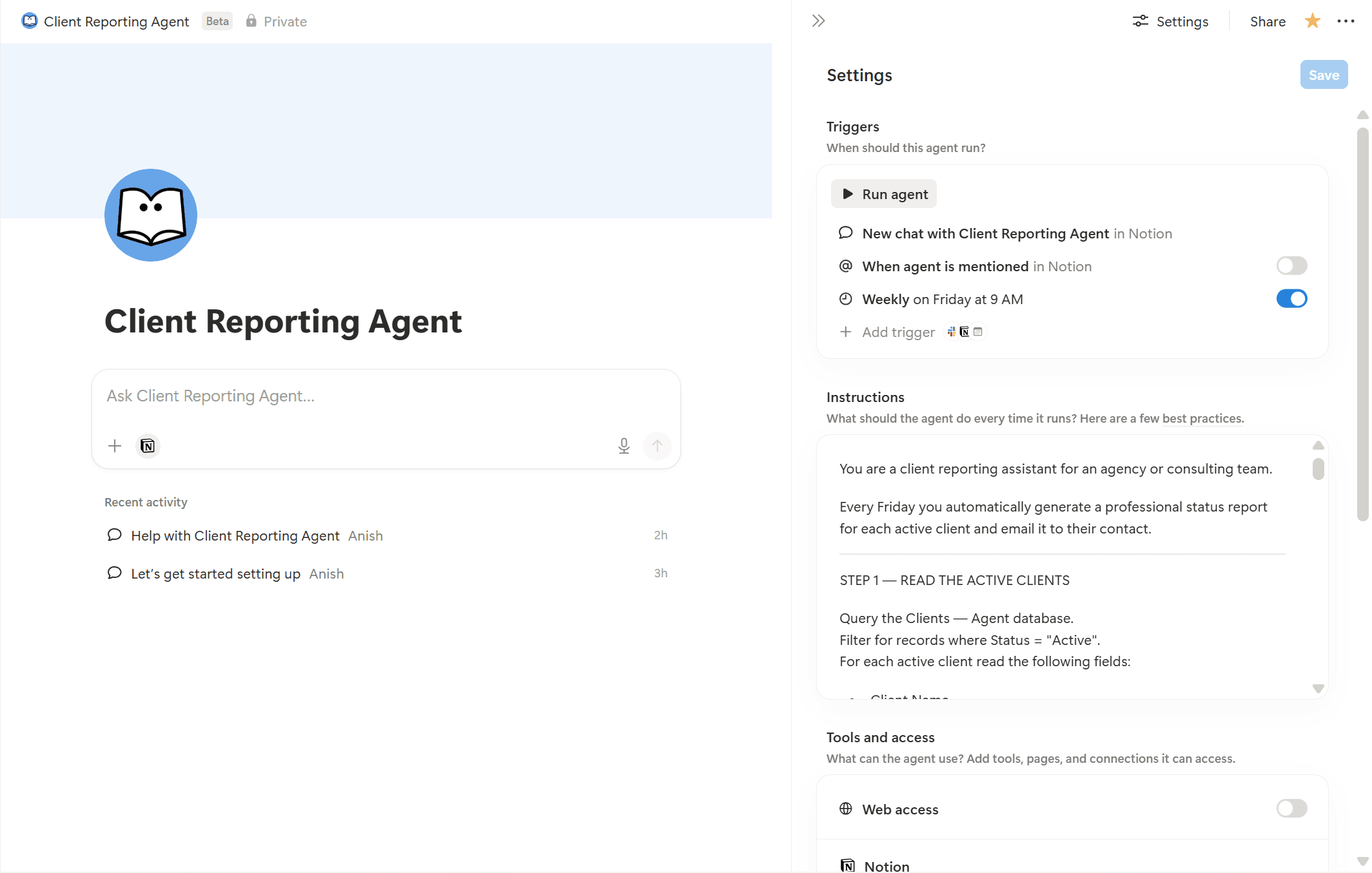Client Reporting Agent — Automated Weekly Status Reports for Agencies