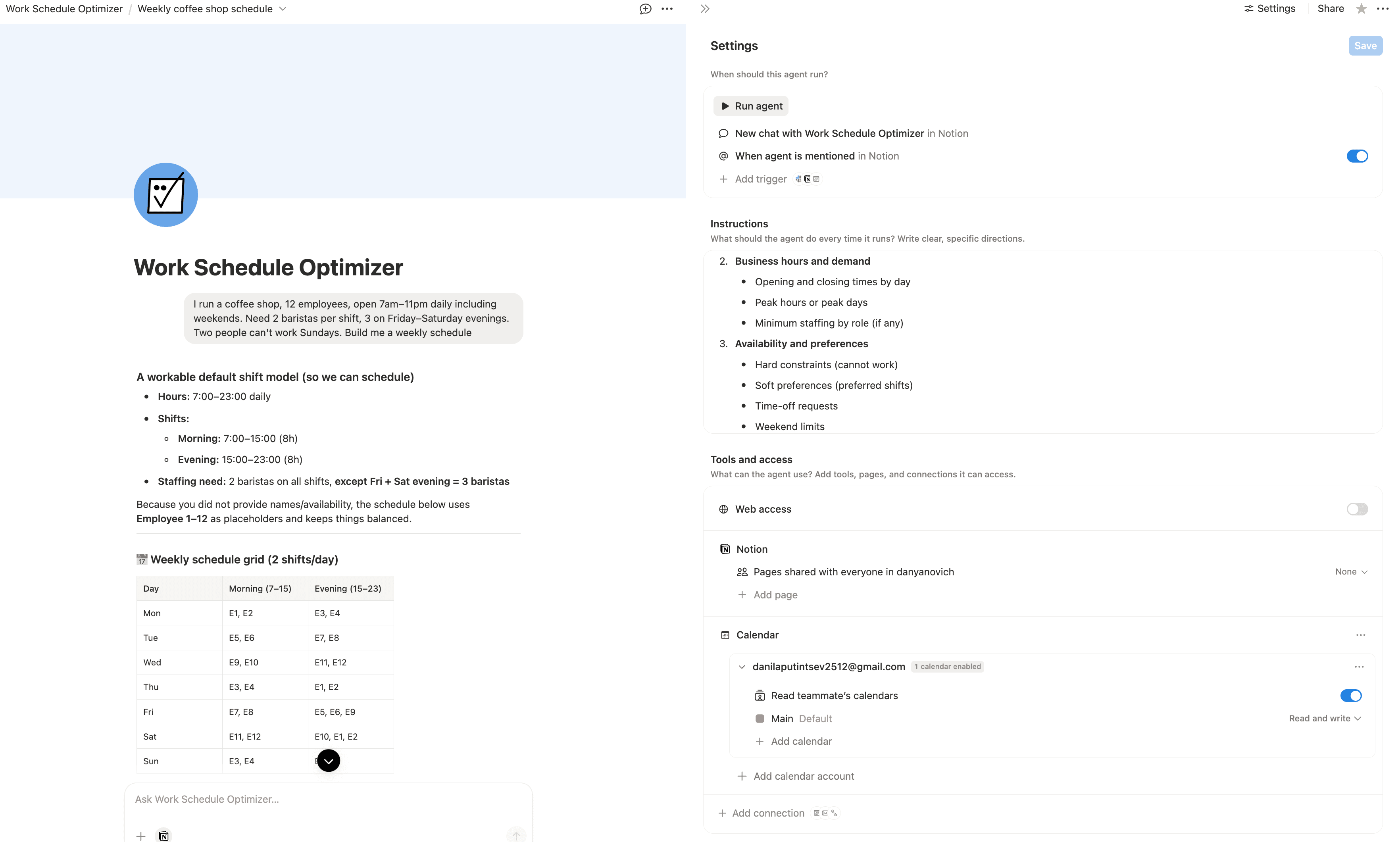 Work Schedule Optimizer